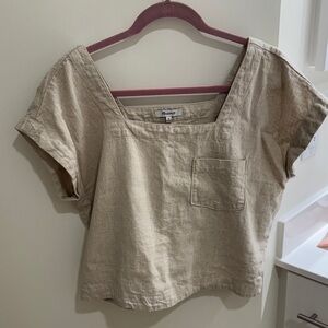 Madewell Tan Linen Square Neck Blouse
